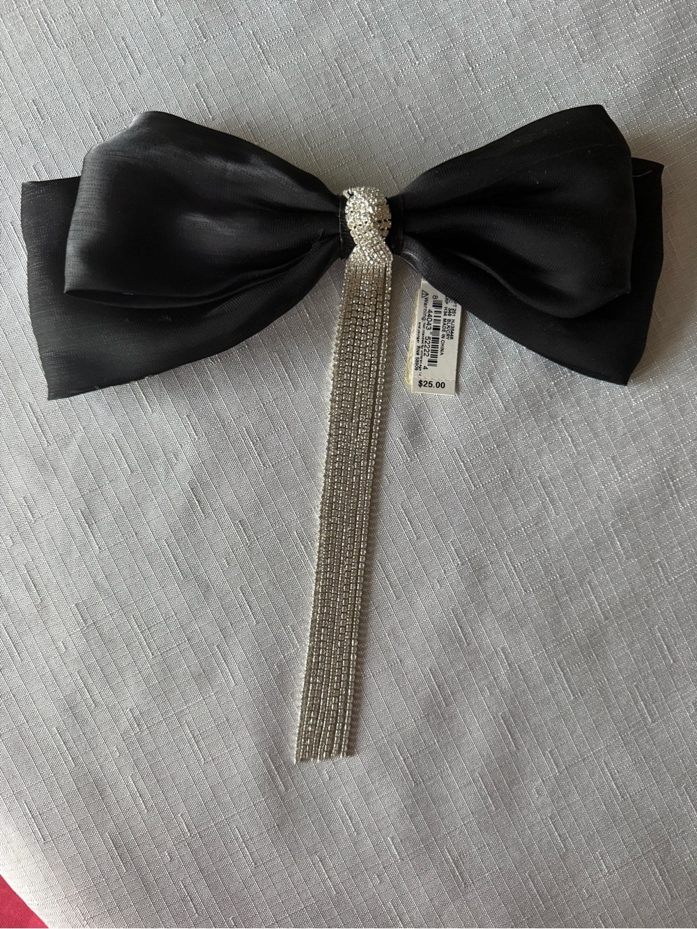 Anna & Ava Black Satin Bow Barrette Hair Clip with crystal Fringe Tassel